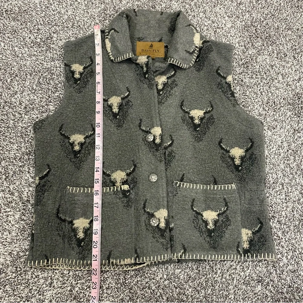 Barn Fly Ranch Collection Made in USA Grey Vest Buffalo Button Up Vest Small - Picture 7 of 7